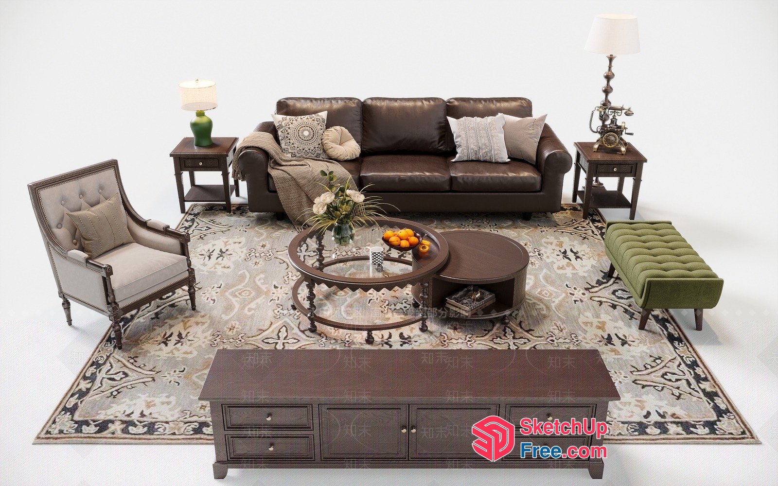 Classic European Style Living Room Furniture Set 3D SketchUp File