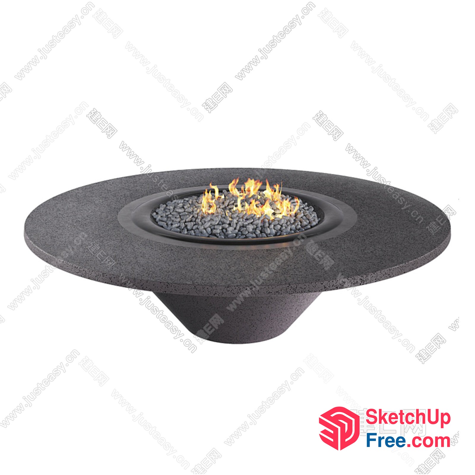 Elegant Outdoor Fire Pit With Gray Stones And Flames 3D SketchUp File