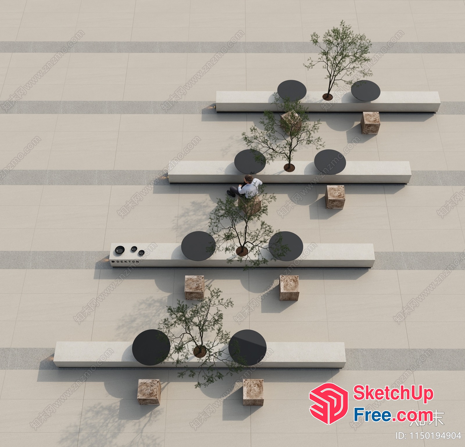 Modern Outdoor Seating Area With Trees And Potted Plants 3D SketchUp File