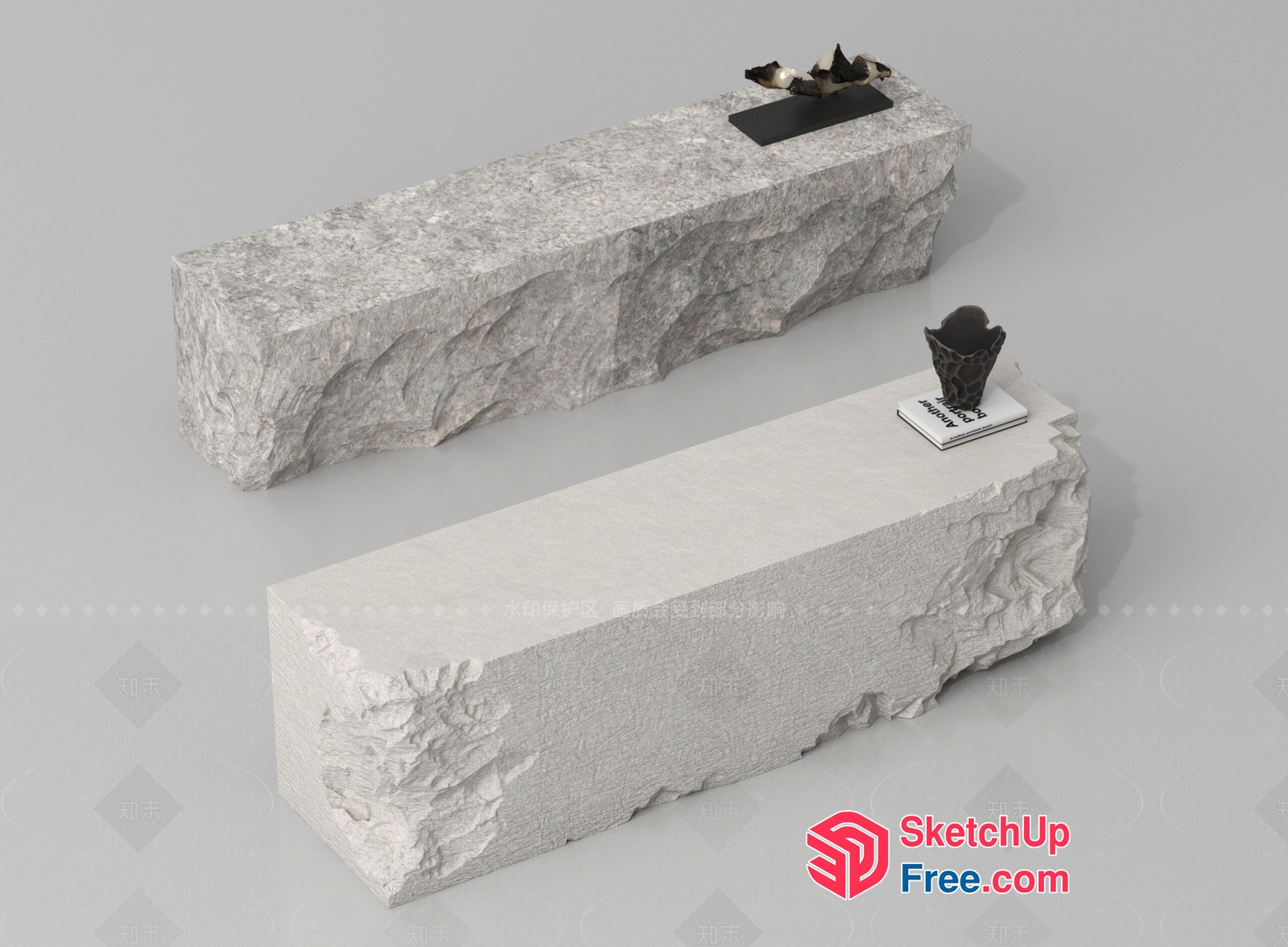 White Textured Stone Bench And Table 3D SketchUp File