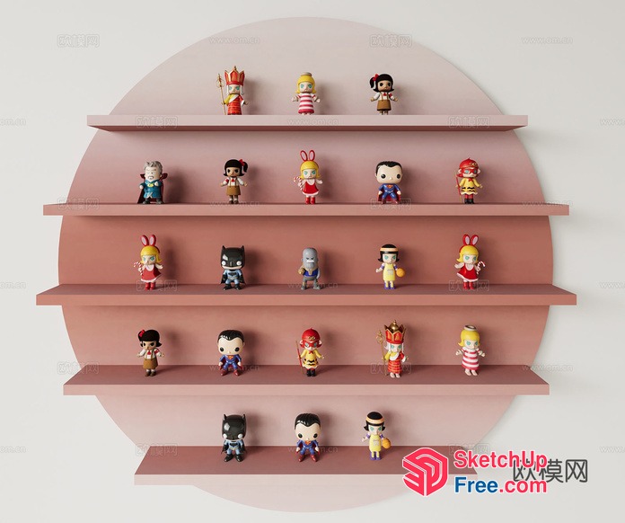 Pink Shelf With Cartoon Figures 3D SketchUp File