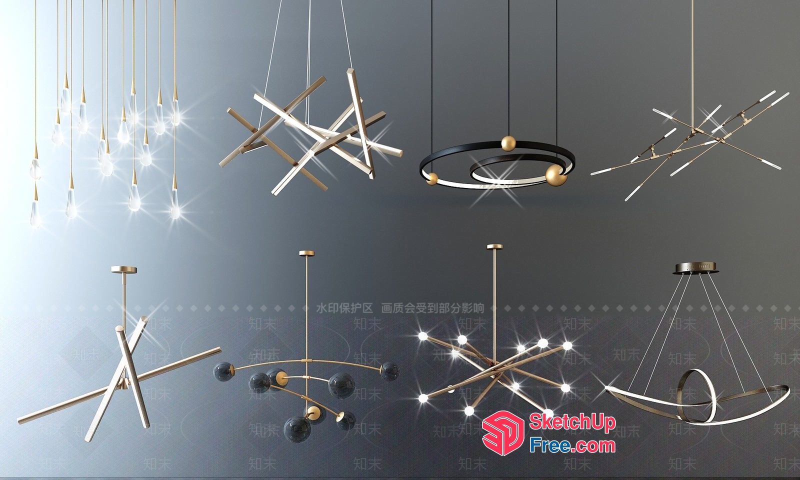 Modern Chandelier Design With Geometric Shapes 3D SketchUp File
