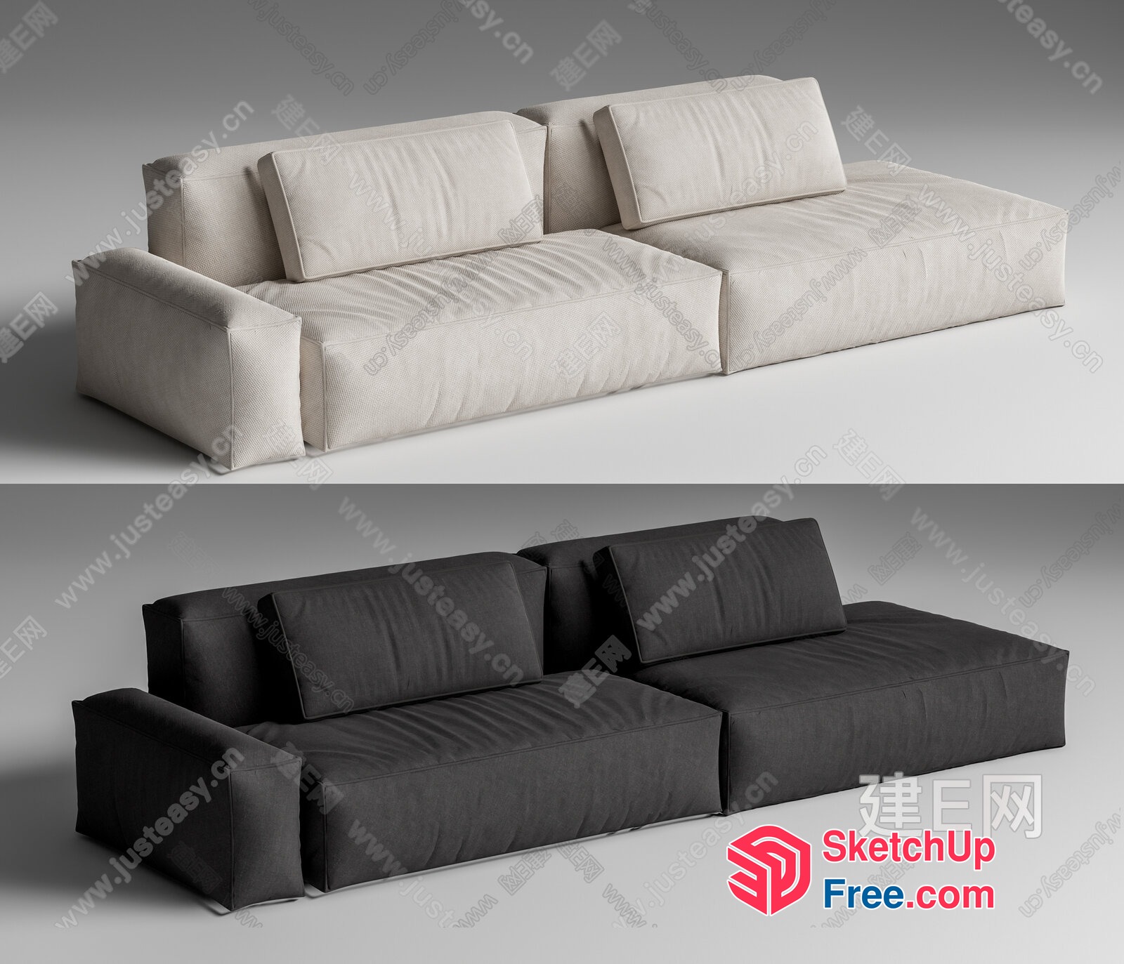 Modern Sofa Designs In Cream And Charcoal Colors 3D SketchUp File