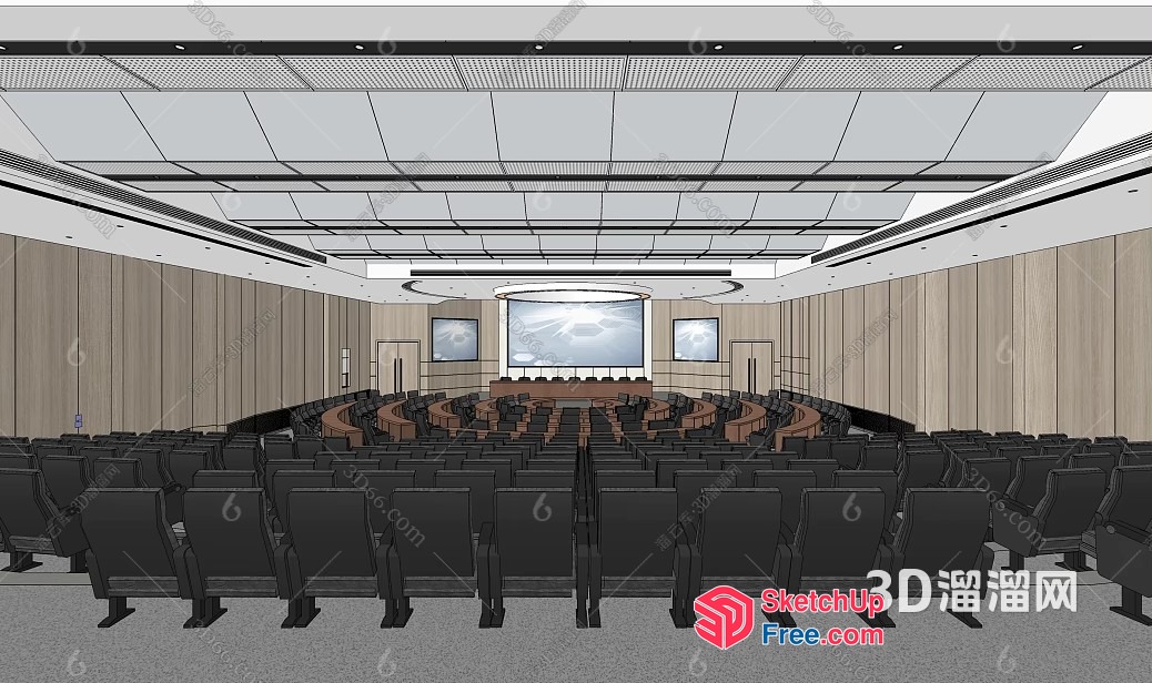 Large Conference Room With Circular Seating Arrangement 3D SketchUp File