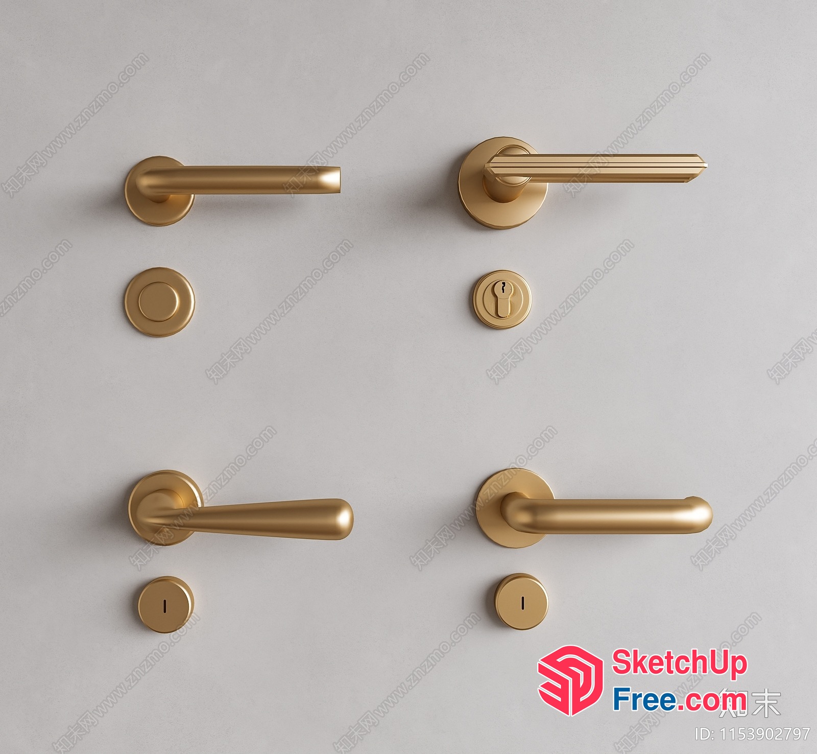 Modern Gold Door Handles And Locks 3D SketchUp File