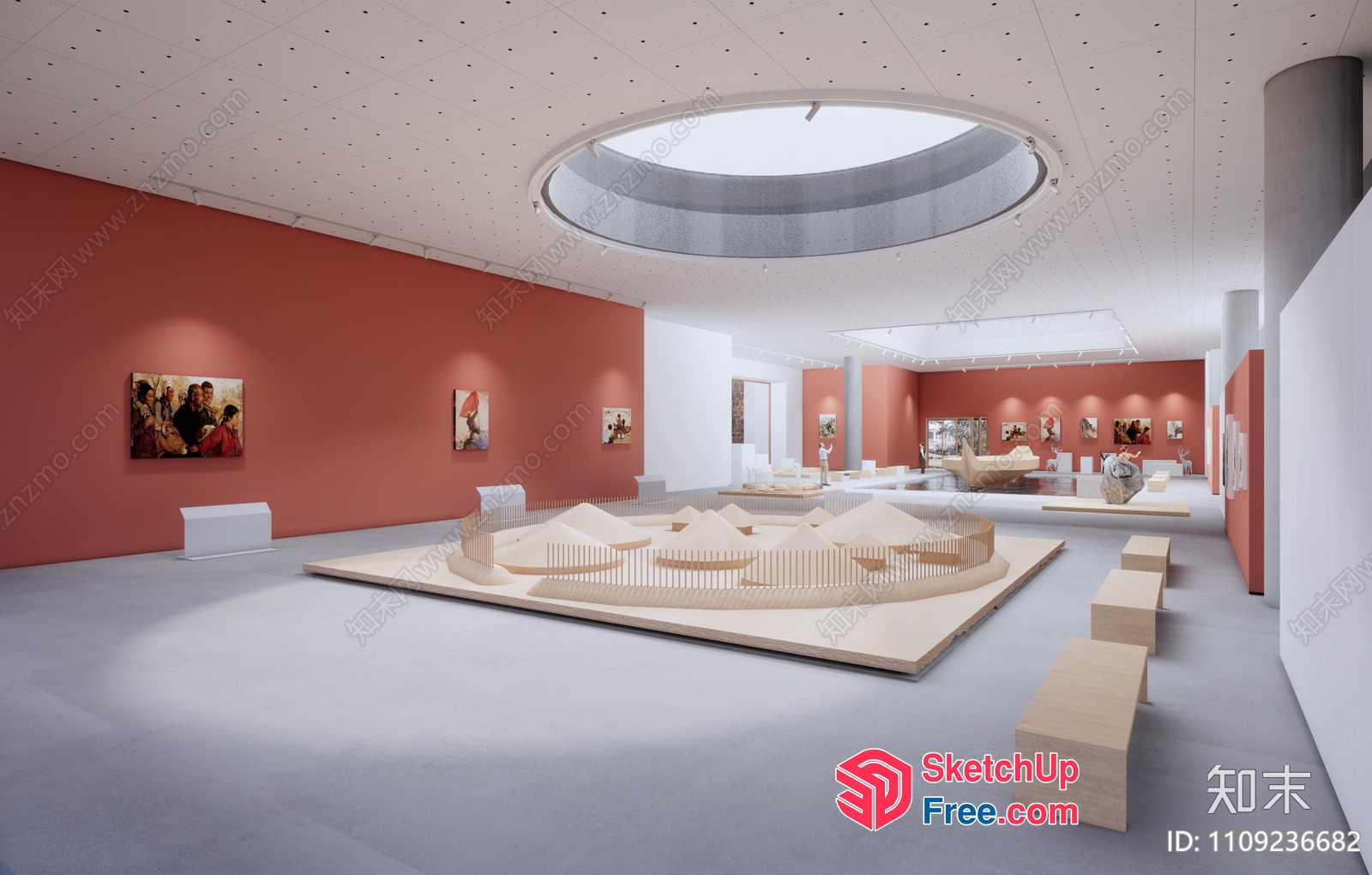 Modern Art Gallery Interior With Unique Ceiling Design 3D SketchUp File