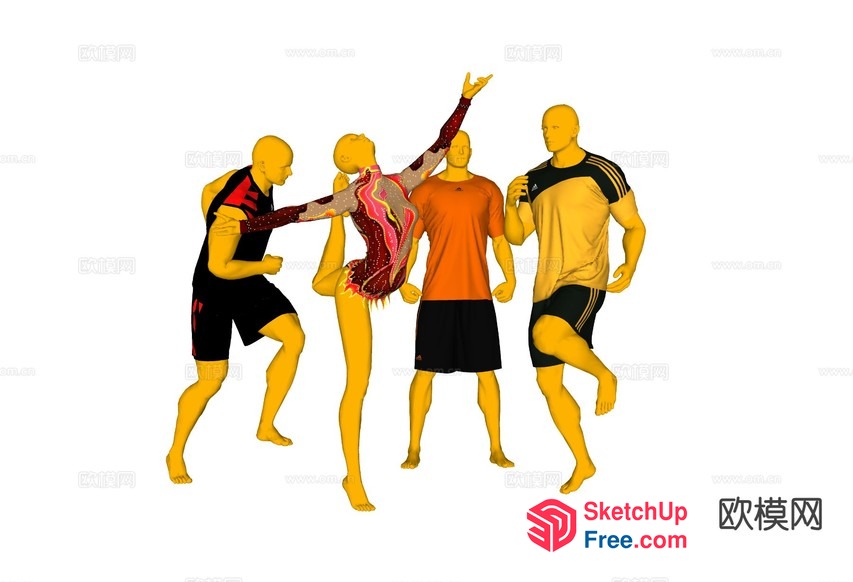Four Yellow Figures In Sports And Dance Attire 3D SketchUp File
