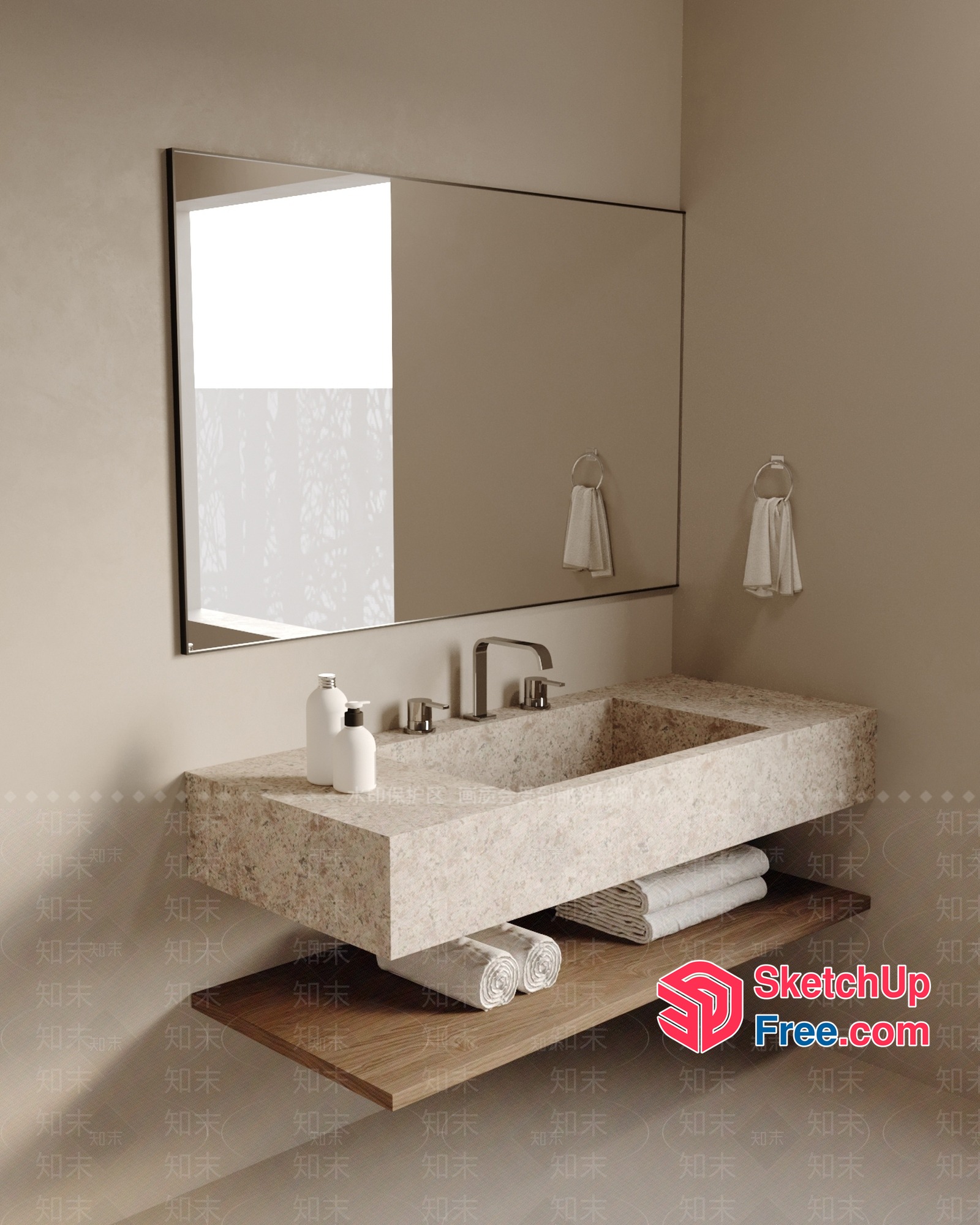 Modern Bathroom Sink With Mirror And Towel Rack 3D SketchUp File