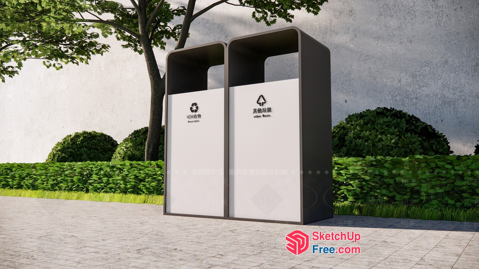 Modern Outdoor Recycle And Trash Bins 3D SketchUp File