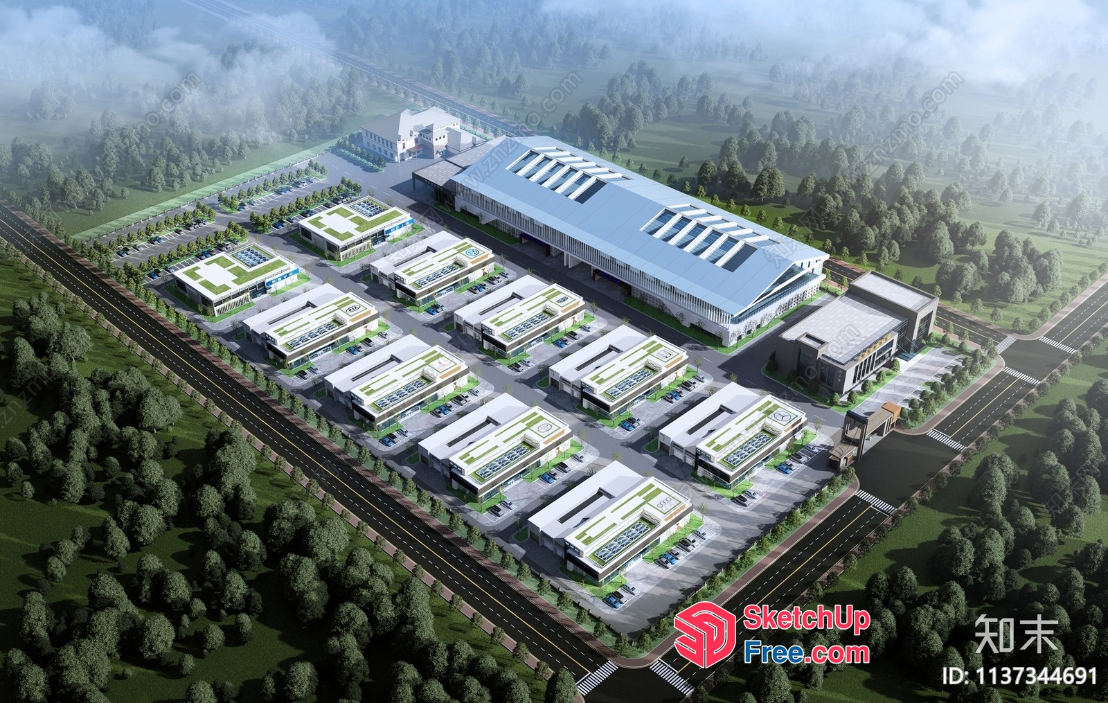 Industrial Park With Commercial Street Cladding 3D SketchUp File