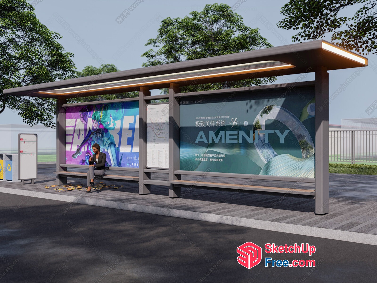Modern Bus Stop With Vibrant Artwork And Cozy Seating 3D SketchUp File