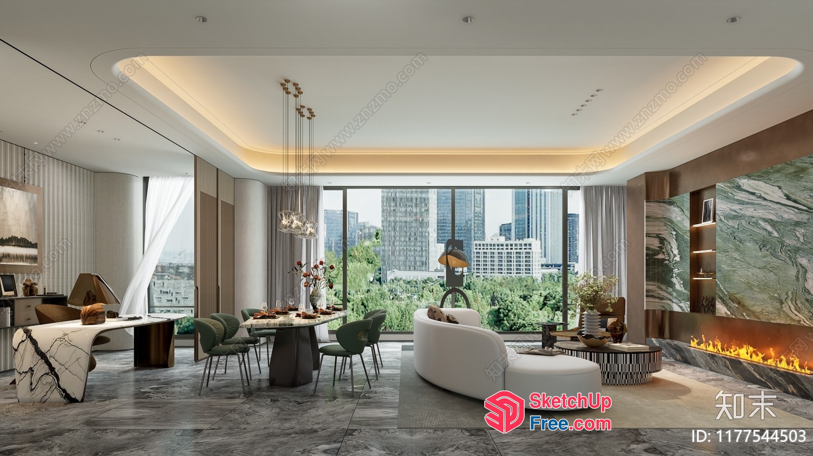 Modern Luxury Living Room With City View 3D SketchUp File