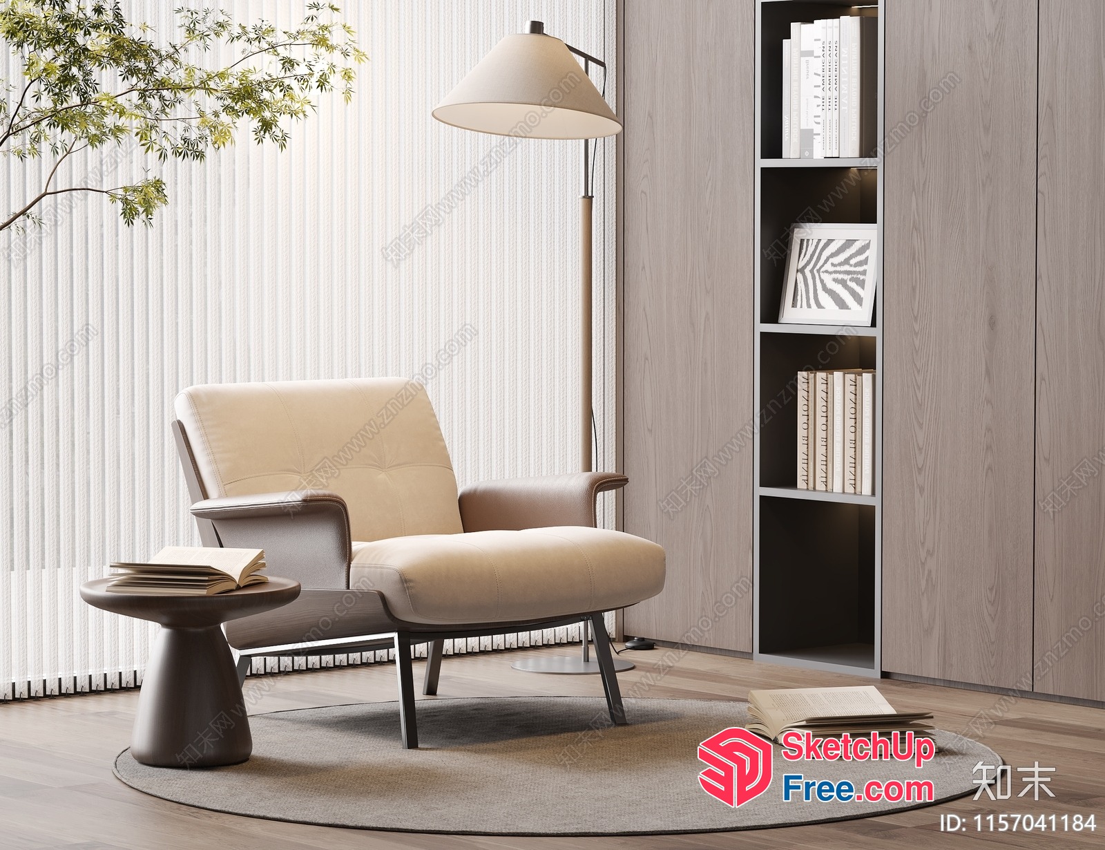 Modern Minimalist Living Room With Beige And Wood Tones 3D SketchUp File