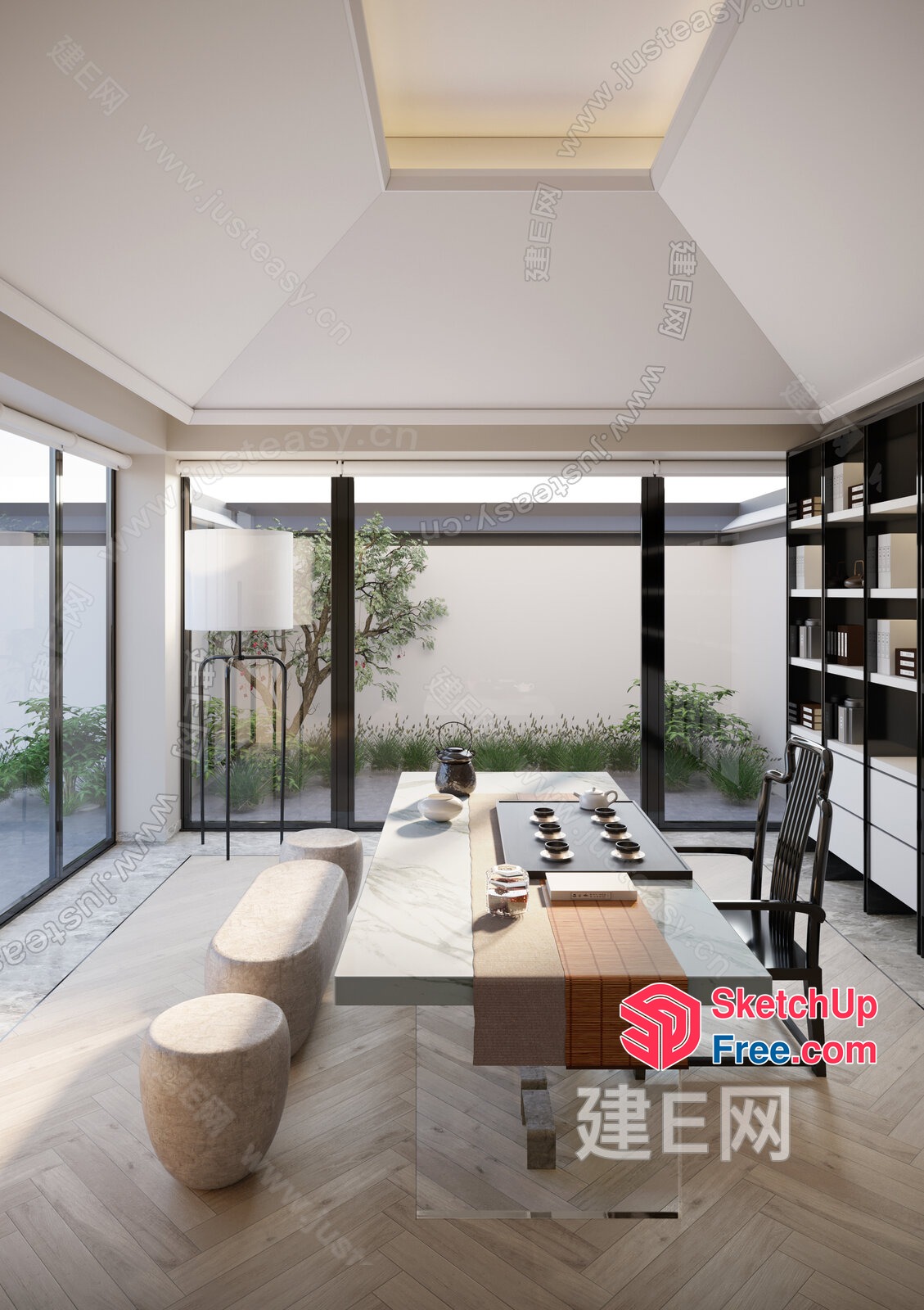 Elegant Minimalist Japanese Style Dining Room 3D SketchUp File