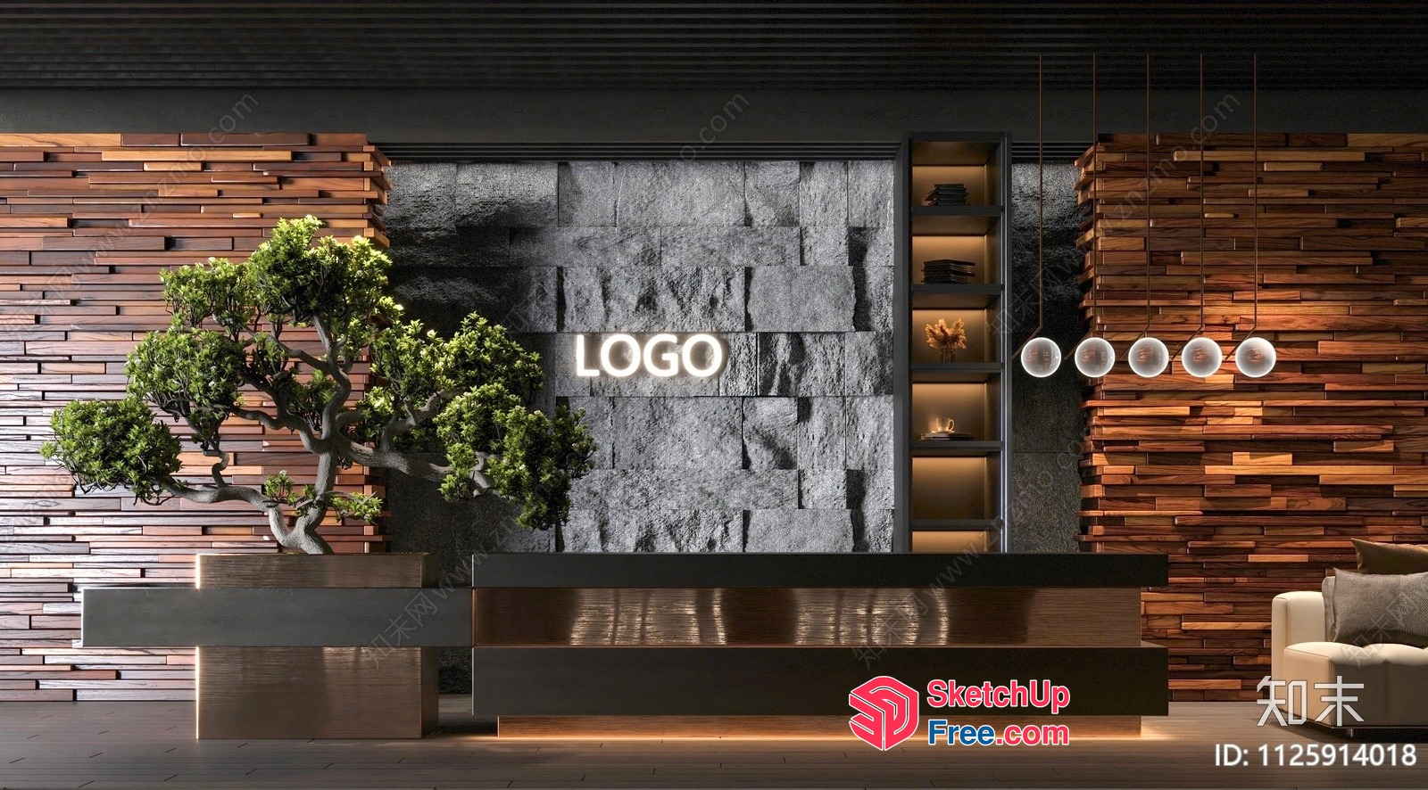 Modern Reception Desk In A Stylish Living Room 3D SketchUp File