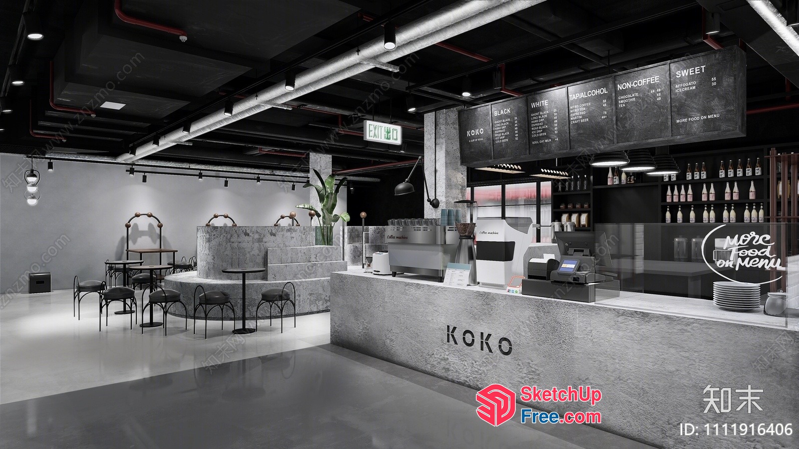Modern Industrial Coffee Shop Interior 3D SketchUp File