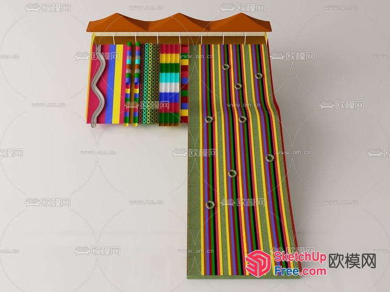 Colorful Striped Curtains With Wooden Hangers 3D SketchUp File