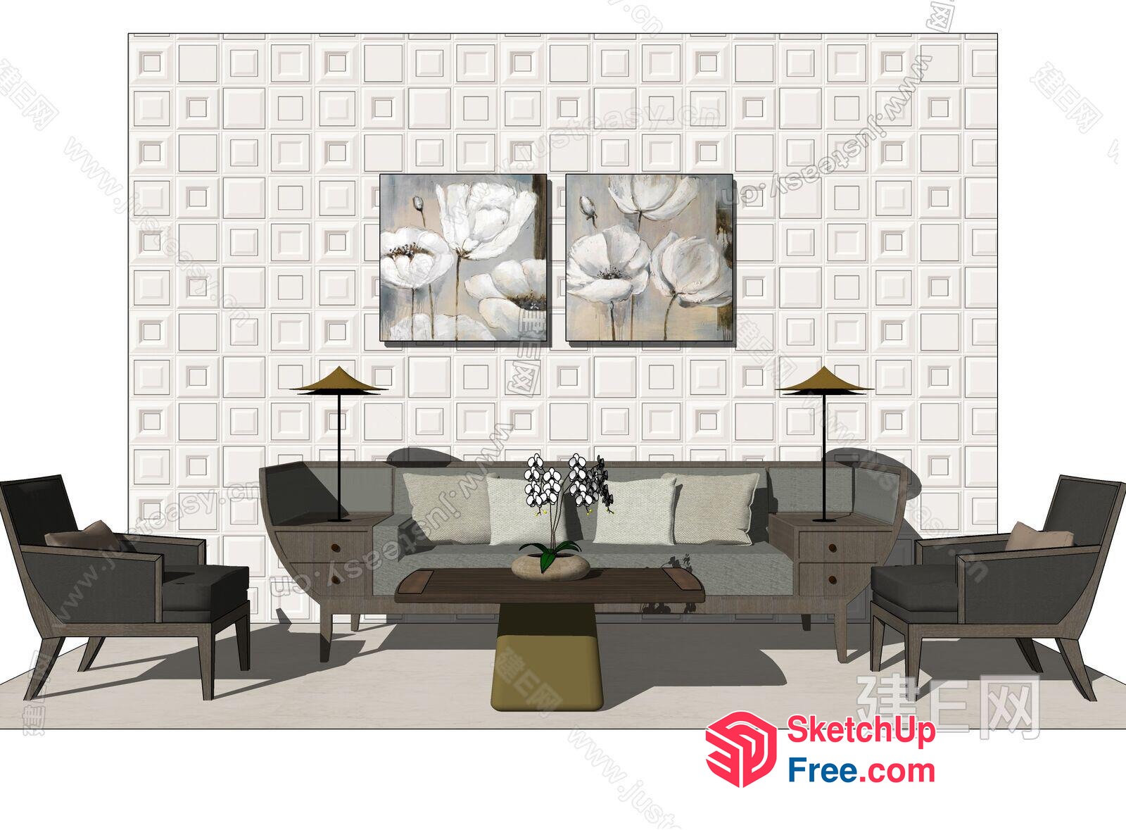 Modern Living Room With Floral Artwork 3D SketchUp File