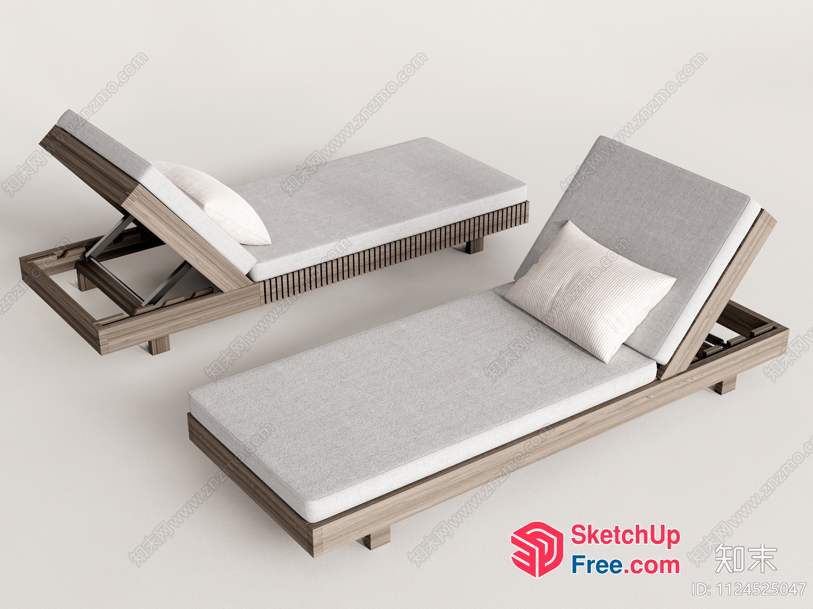 Modern Japanese-Style Wooden Futon Bed With White Mattress And Pillows 3D SketchUp File