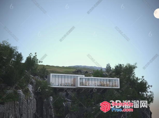 Modern Glass House Perched On A Cliffside 3D SketchUp File