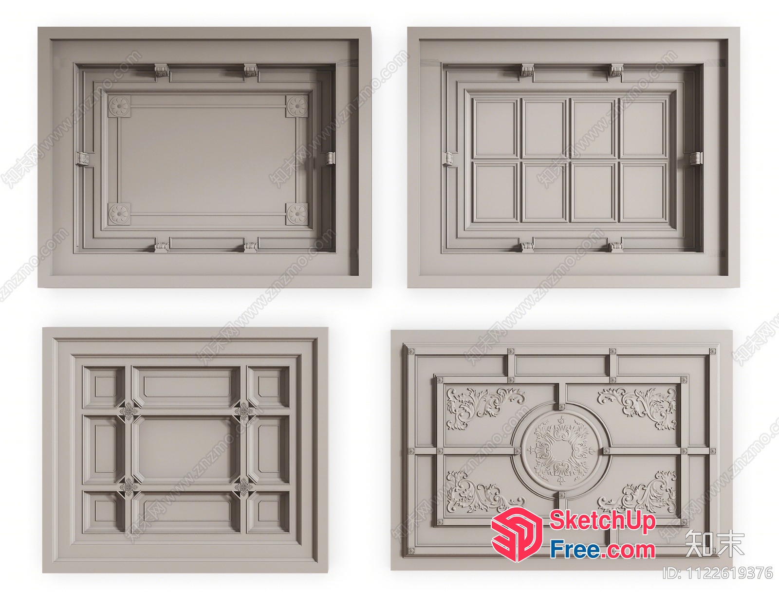 Ornate Ceiling Panels With Classic Moulding Details 3D SketchUp File