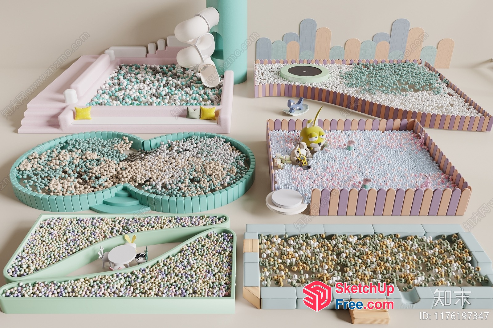 Pastel Color Ball Pit With Unique Shapes And Decorations 3D SketchUp File