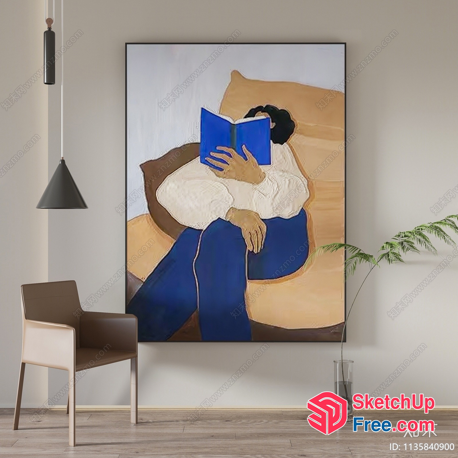 A Woman Reading A Book In A Cozy Interior Scene 3D SketchUp File