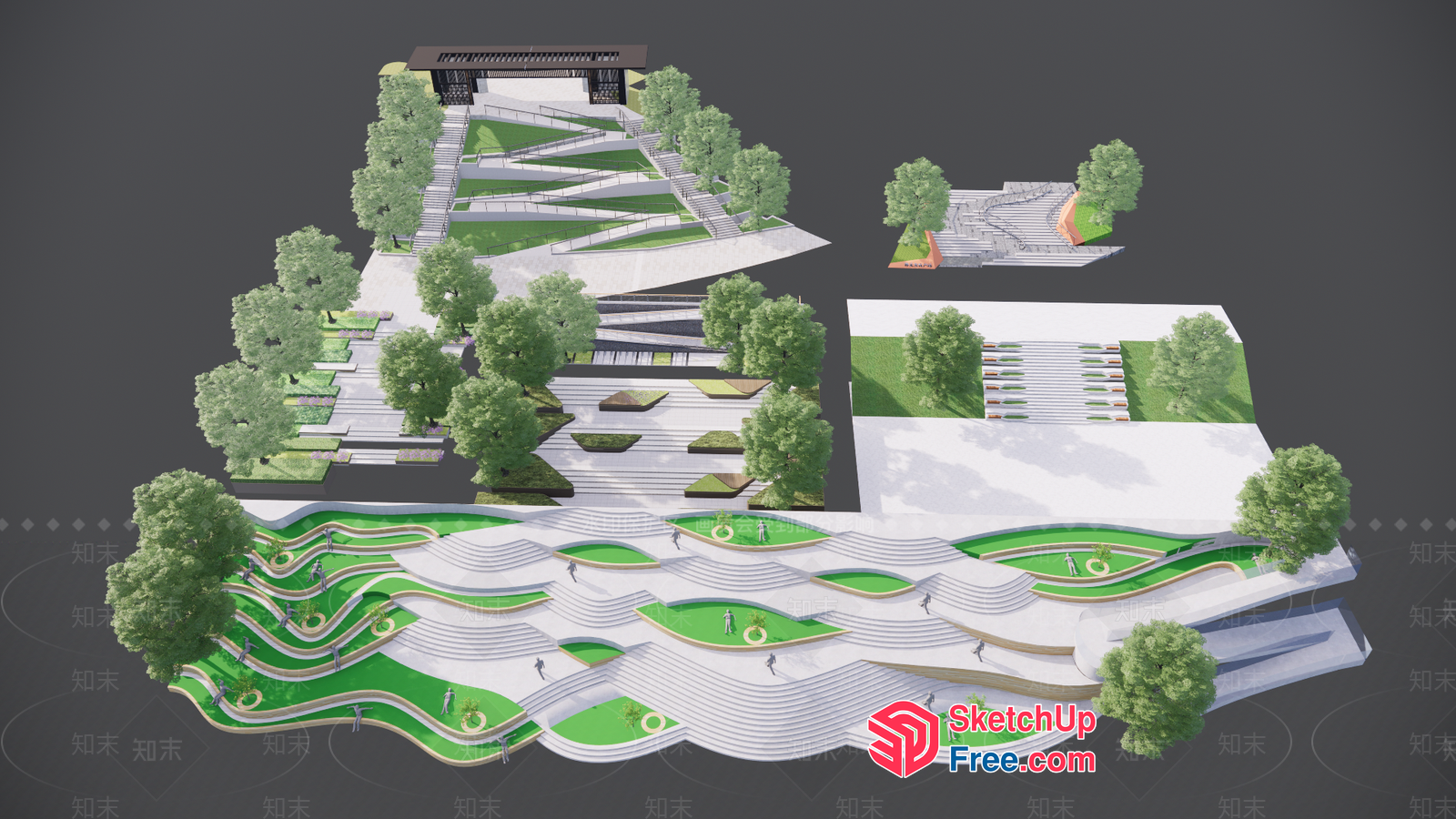 Modern Wave-Shaped Building With Green Spaces 3D SketchUp File