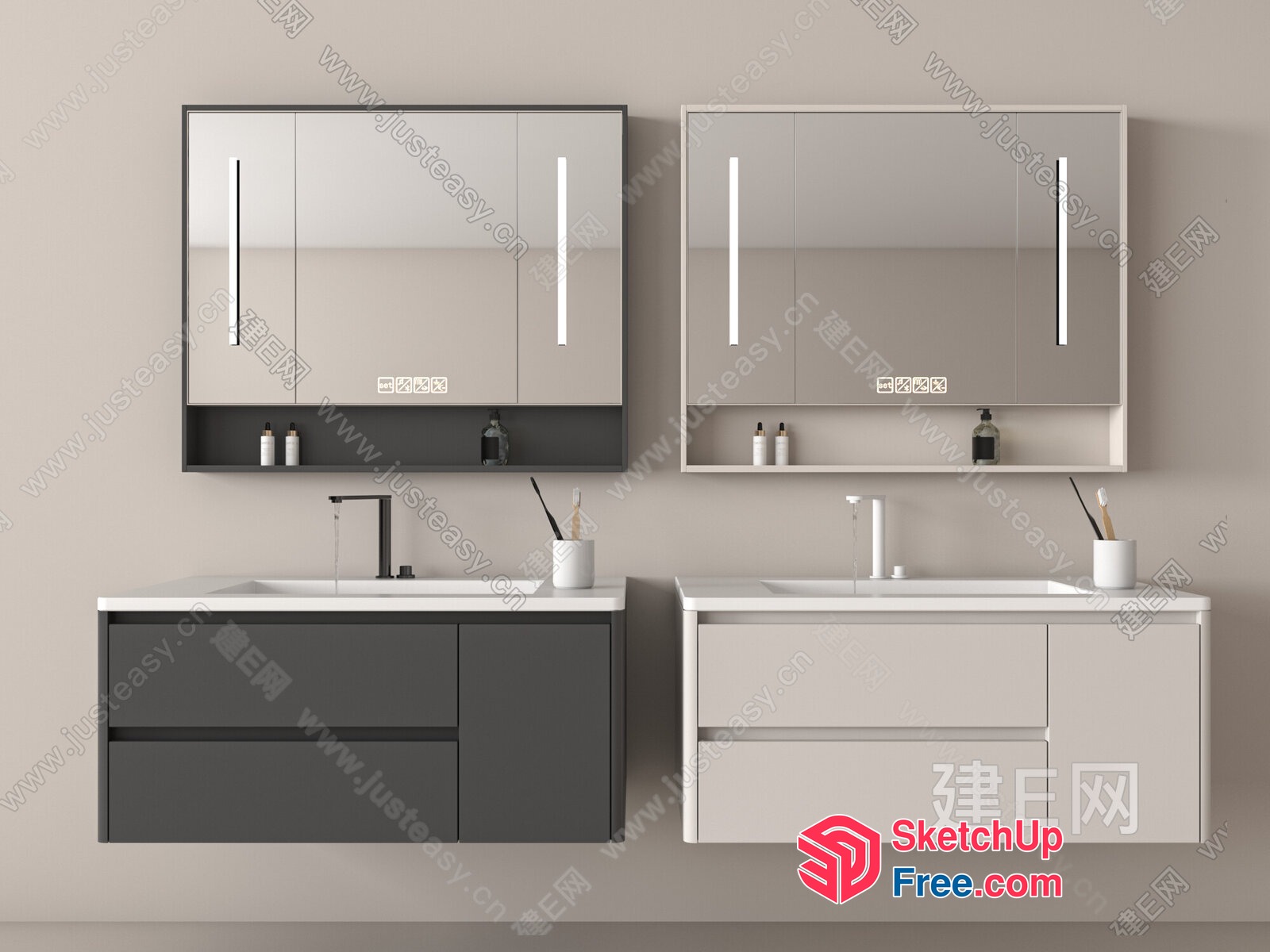 Modern Bathroom Vanity Units With White And Gray Cabinets 3D SketchUp File