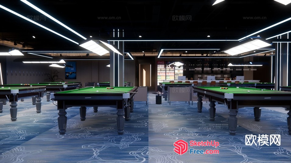 Luxurious Billiard Club With Elegant Lighting And Decor 3D SketchUp File