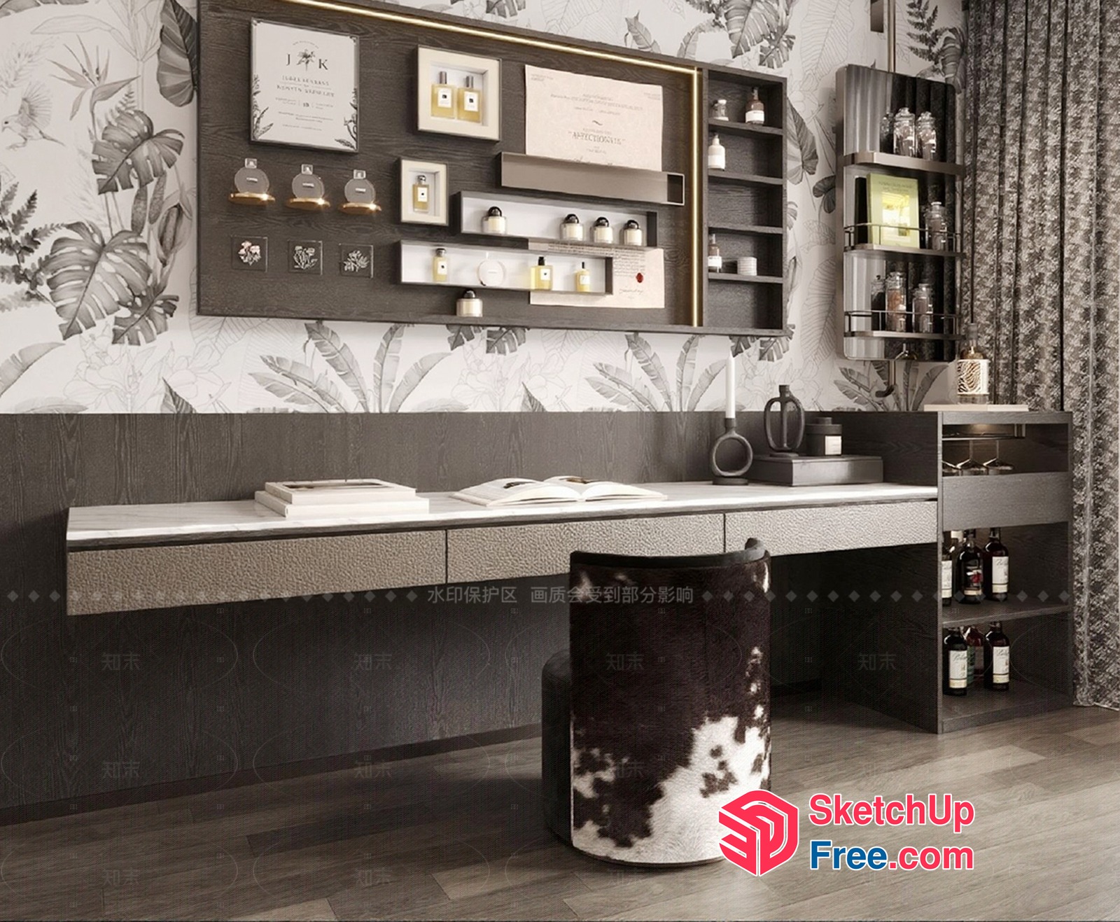 Modern Tropical-Inspired Home Office Decor 3D SketchUp File