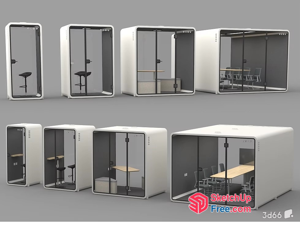 Modern Glass-Walled Meeting Pods 3D SketchUp File