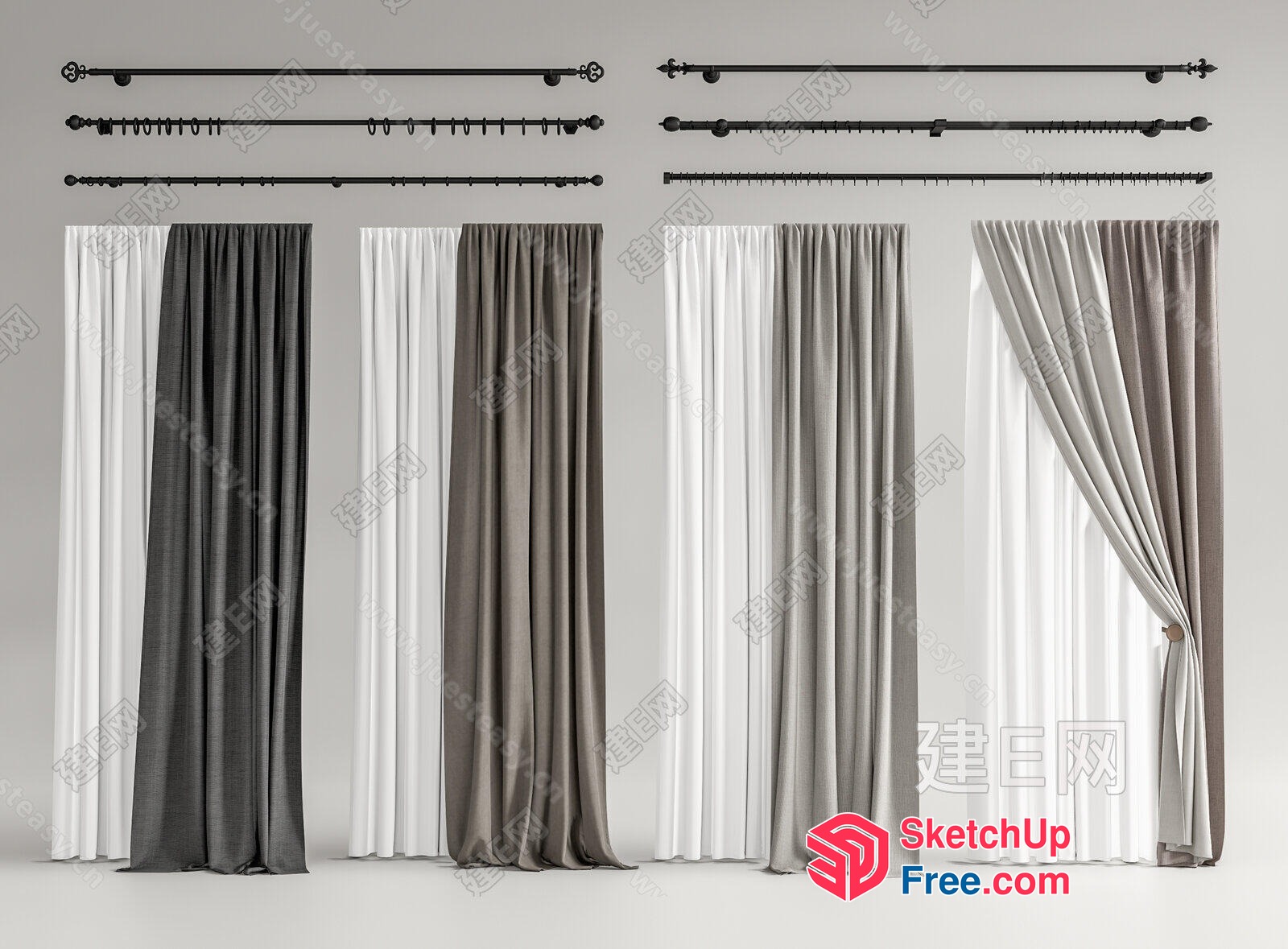 Elegant Curtain And Rod Set 3D SketchUp File
