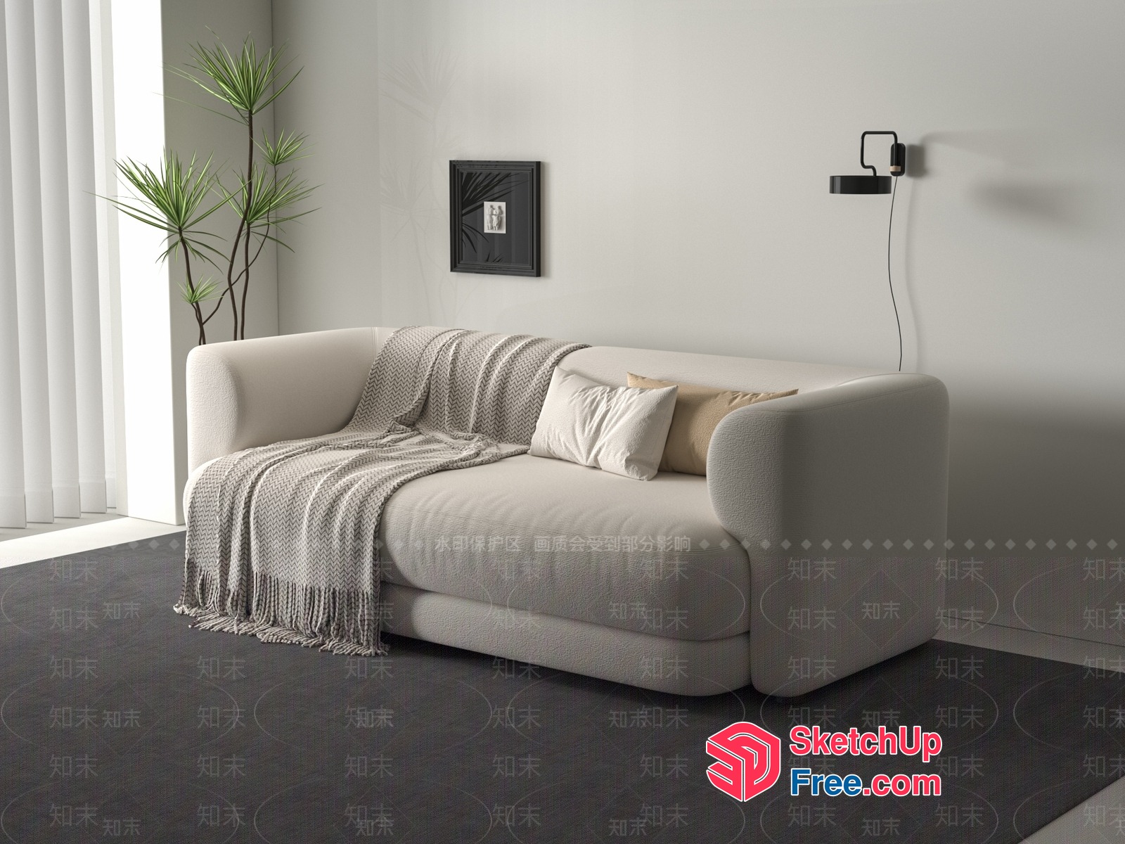 Modern Minimalist White Living Room With Neutral Accents 3D SketchUp File