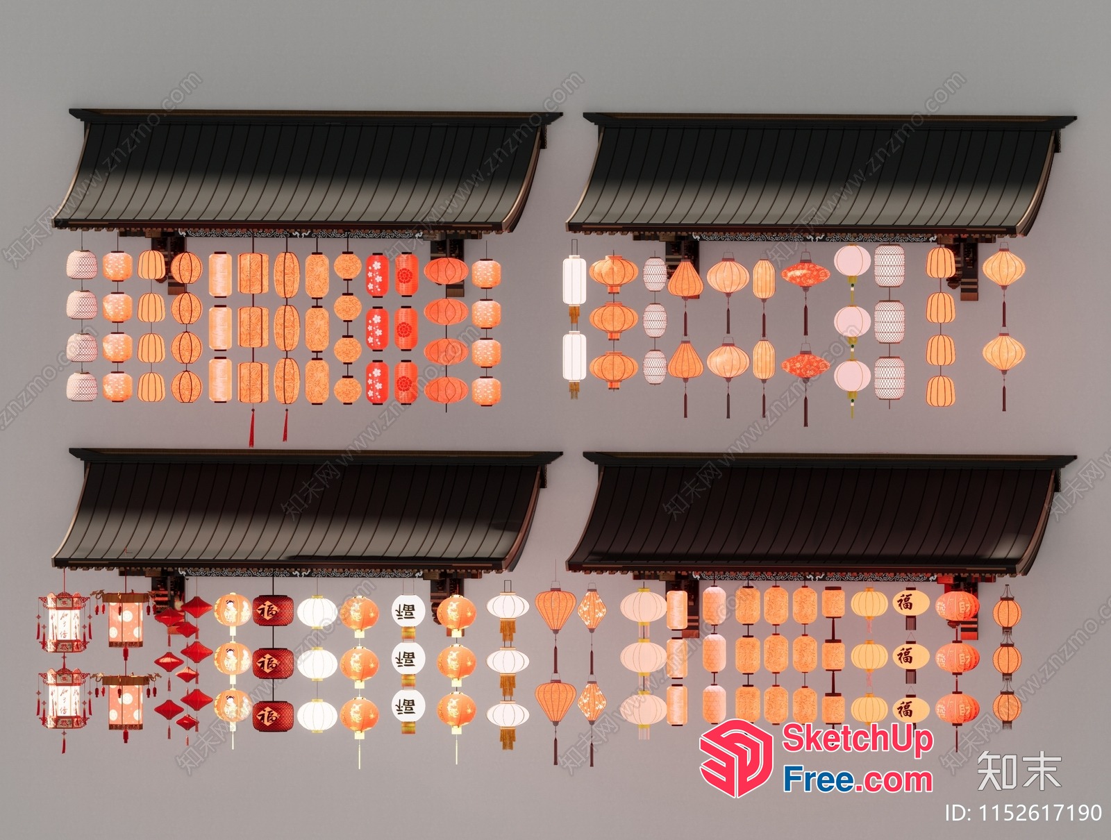 Traditional Asian Lanterns And Roof Synthesis 3D SketchUp File
