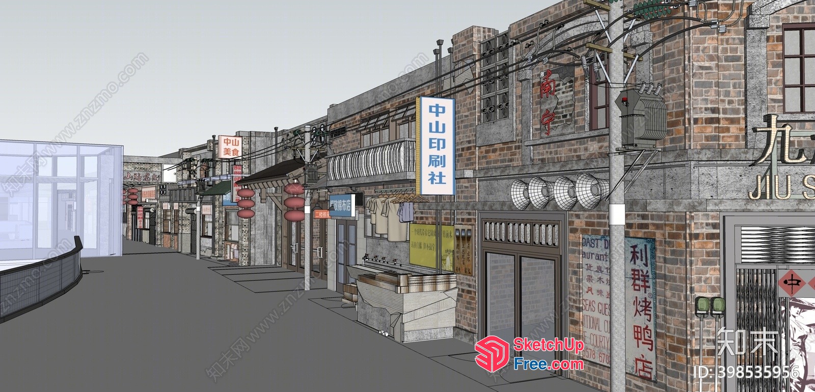 Vintage Street Decor With Asian Style Architecture 3D SketchUp File
