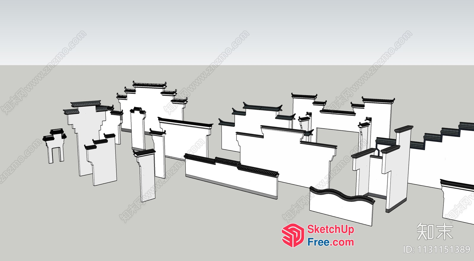 Black And White Chinese Style Staircase 3D SketchUp File