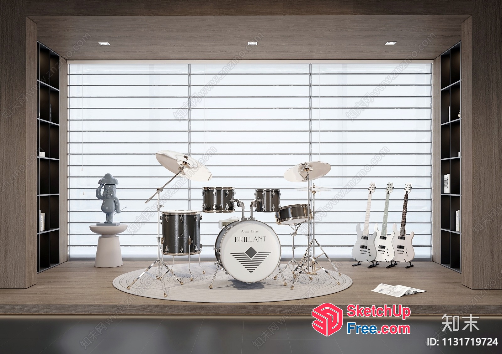 Modern Drum Set In A Minimalist Room 3D SketchUp File
