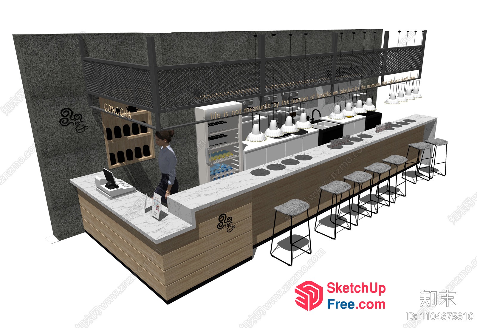 Modern Minimalist Bar Counter With Grey And White Accents 3D SketchUp File