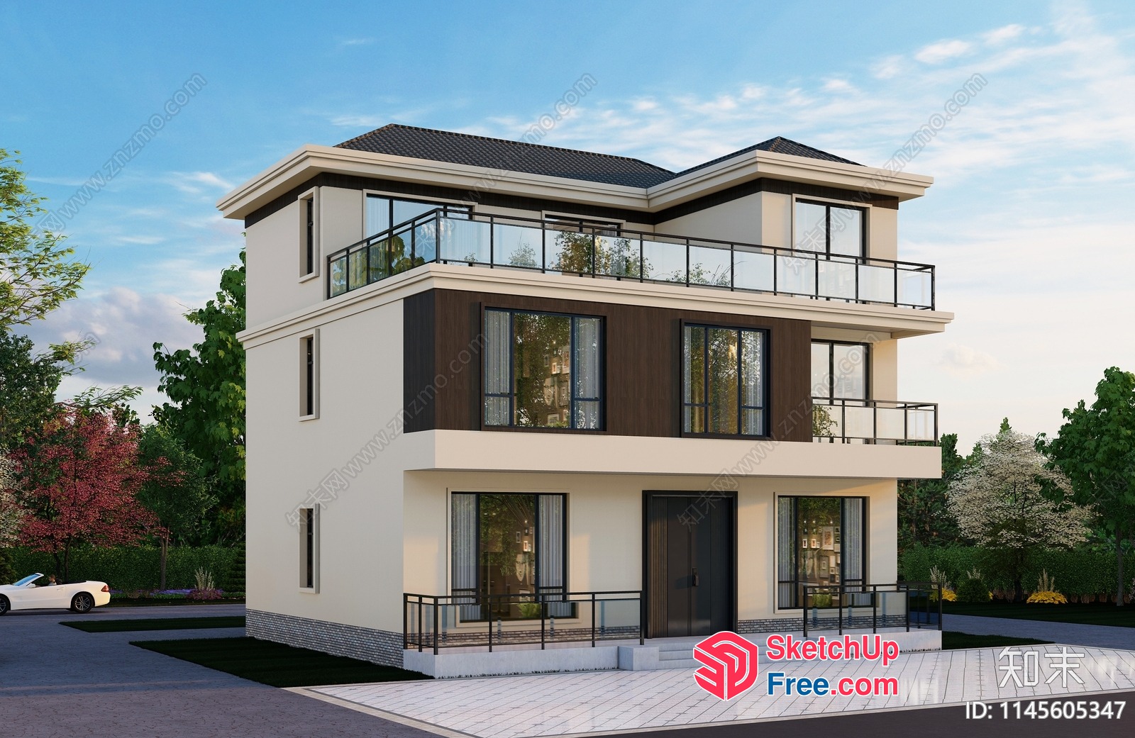 Contemporary Two-Story Villa With Balconies 3D SketchUp File