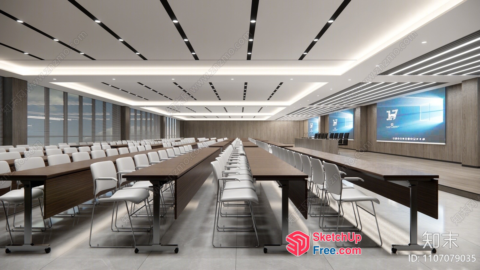Conference Room With Long Tables And White Chairs 3D SketchUp File