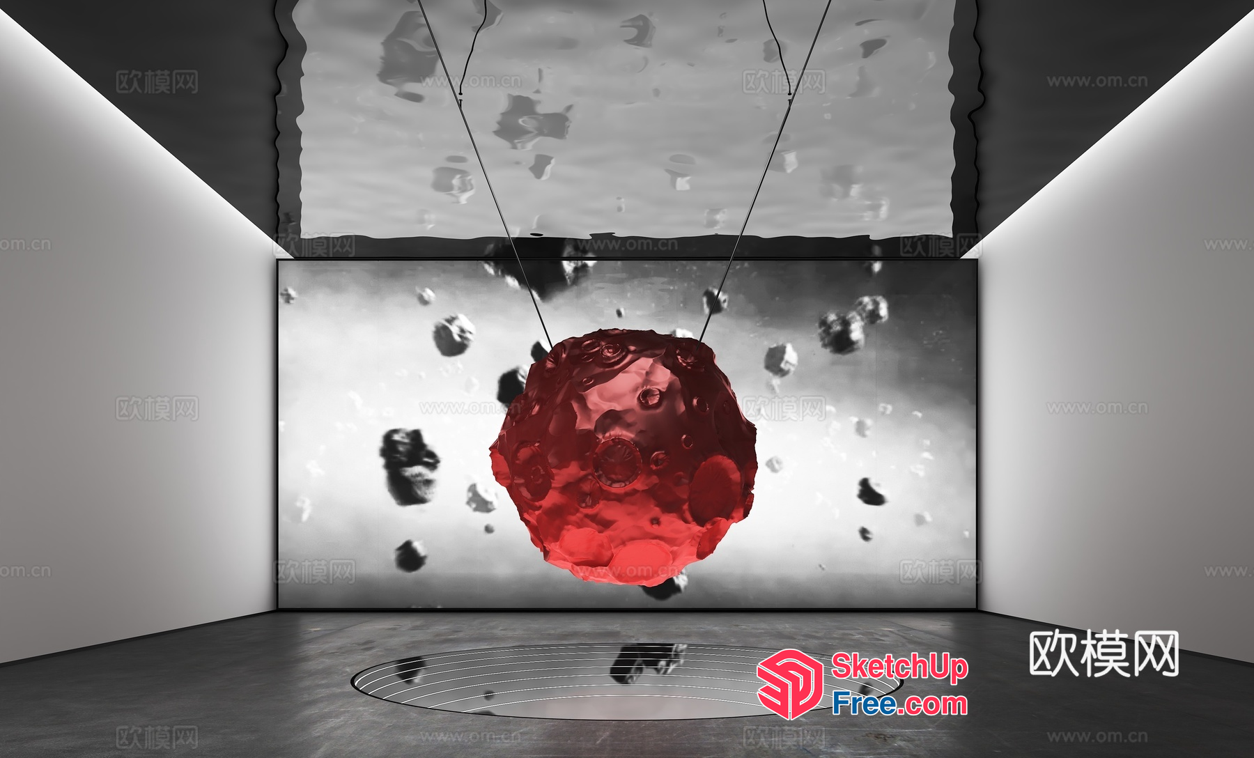 Red Orb Suspended Over A Circular Platform 3D SketchUp File