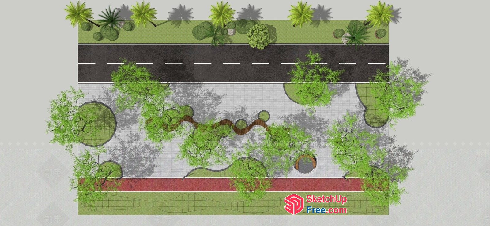 Street Decor With Greenery And Road 3D SketchUp File