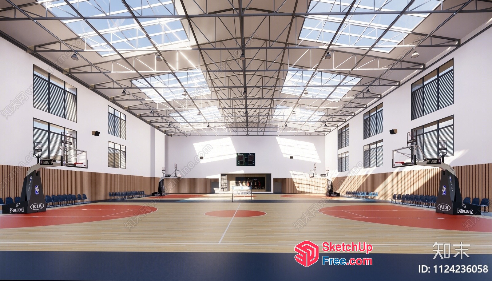 Modern Gymnasium With Skylights And Basketball Courts 3D SketchUp File