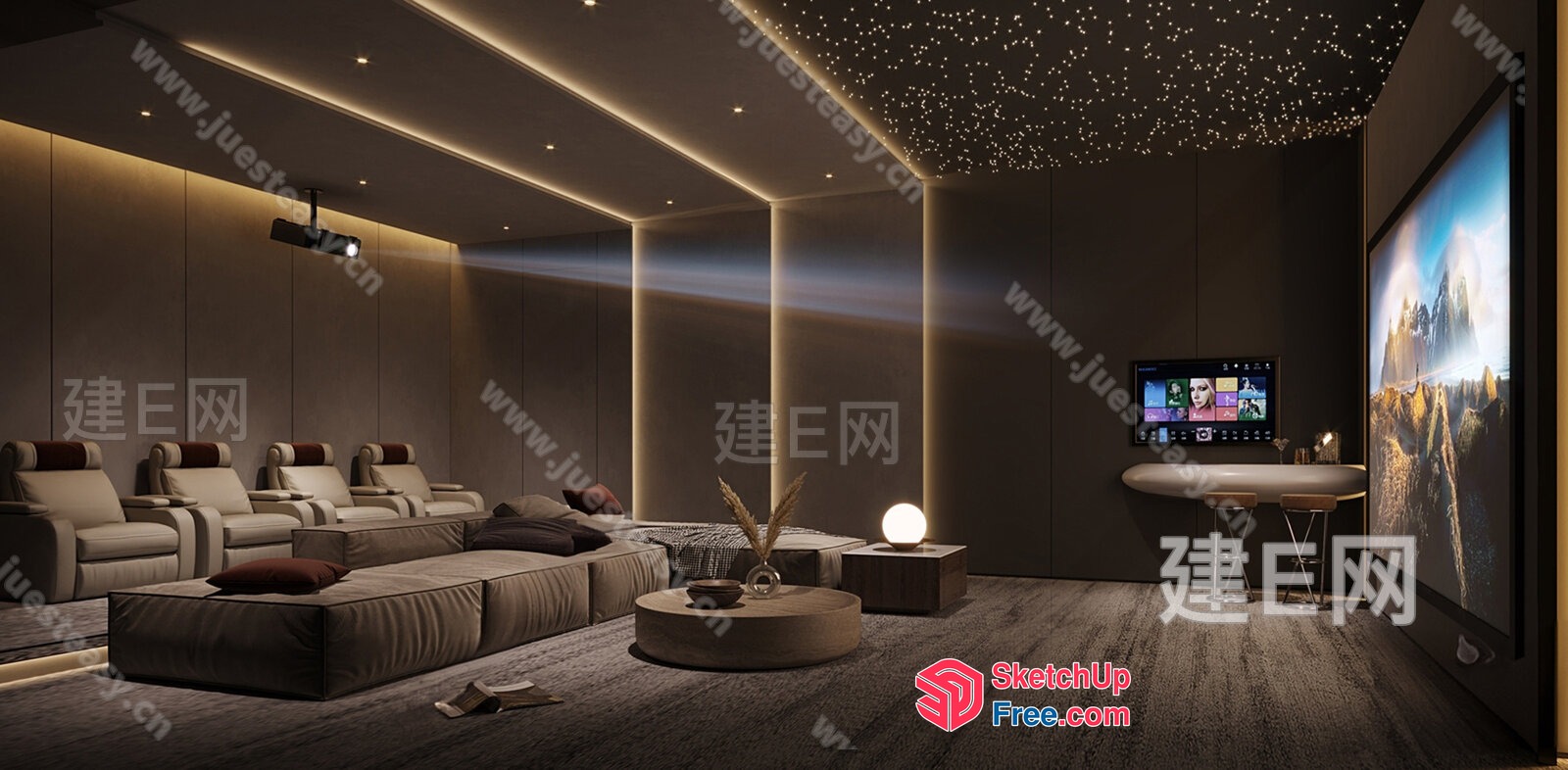 Luxurious Modern Home Theater Interior Design 3D SketchUp File