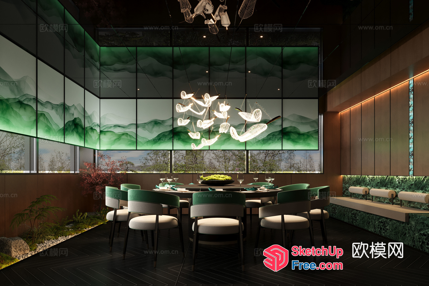 Elegant Dining Room With Modern Lighting And Natural Views 3D SketchUp File