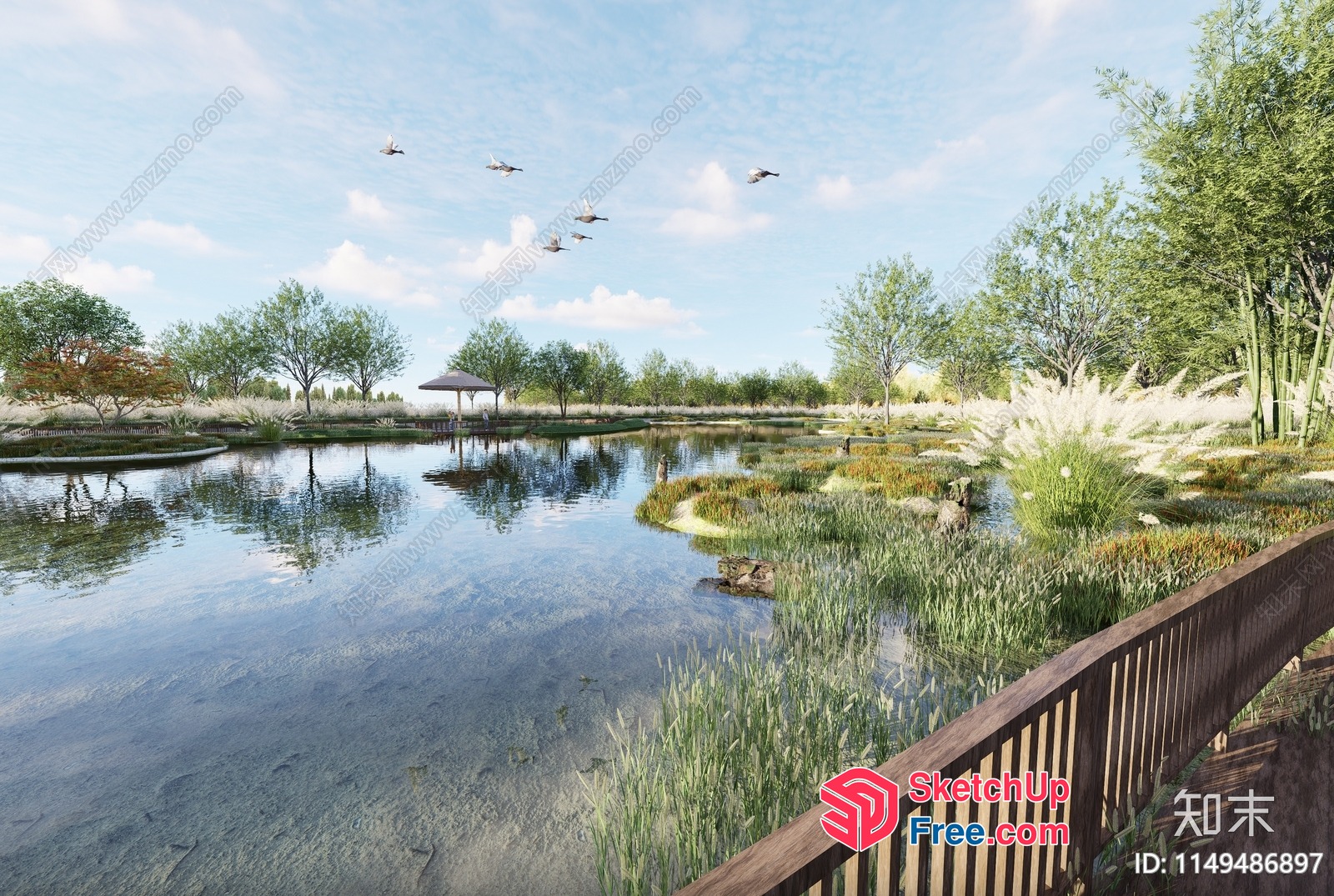 Serene Lakefront Park 3D SketchUp File