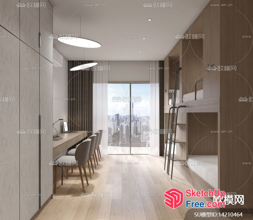 Modern Minimalist Study Room With City View 3D SketchUp File