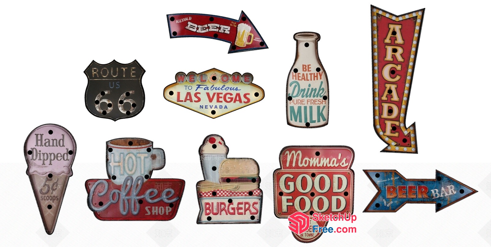 Retro Style Signage Collection 3D SketchUp File