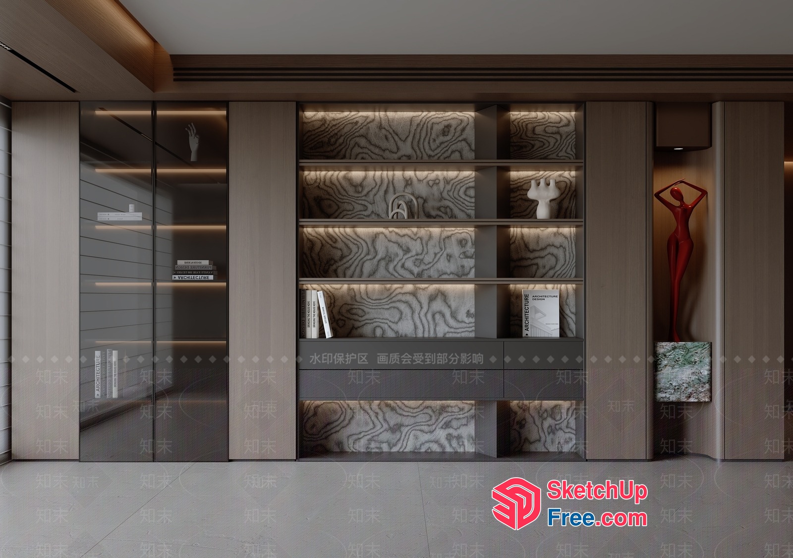 Elegant Modern Bookcase With Marble And Glass Accents 3D SketchUp File